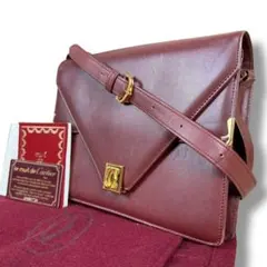 【Gカード付き】カルティエ マストライン 金ロゴ ショルダーバッグ レザー 赤系