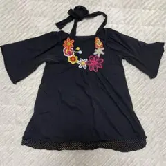 エルロデオ　花柄刺繍チュニック　ブラックのサムネイル