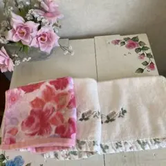 花柄ピンク系ウォッシュタオル3枚セット