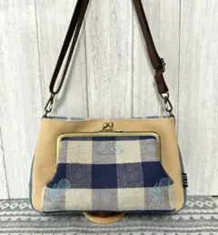 ハンドメイド　がま口ポケット付きショルダーバック