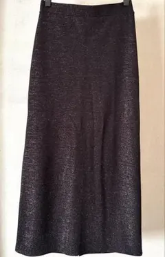 パシオスApiラメ入りナロースカート黒バックスリット入りストレッチロングスカート