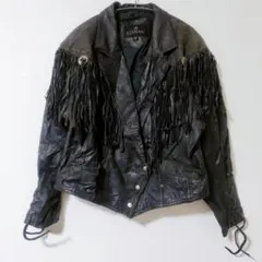 BERMAN 【М】ブラック フリンジ レザージャケット ライダー