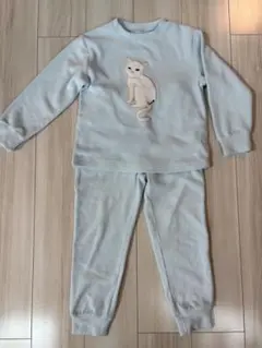 GU フリース パジャマ 130 水色 ネコ
