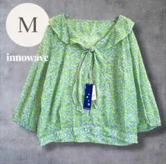 innowave イノウェーブ ブラウス 総柄 グリーン M相当 長袖 フリル