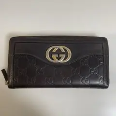 GUCCI ブラウンレザー 長財布 GGパターン