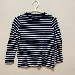UNIQLO 長袖カットソー 140 ネイビー/ホワイト　ストライプ
