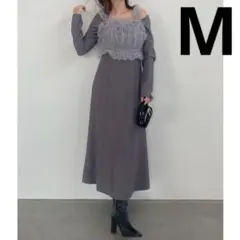 dazzlin 上品チュール付き Mグレーワンピ ガーリー オケージョン 量産秋