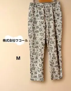 日本製 ライトグレー／黒 薔薇柄 ウエストゴムカジュアルリラックスパンツMのサムネイル