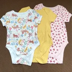 ロンパース3枚セット（動物柄・イエロー・ヒョウ柄） 86cm