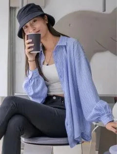 DAZY ストライプ柄 ドロップショルダーブラウス