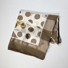 美品 Christian Dior ドット シルク 大判スカーフ ブラウン/白のサムネイル