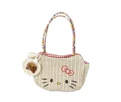 Hello Kitty チャーム付きストロー素材 トートバッグ