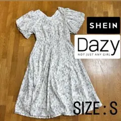 【ＤＡＺＹ】SHEIN パフスリーブ アート風花柄 ワンピース Sサイズ