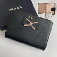 【極美品】プラダ 二つ折り財布 リボン サフィアーノ バイカラー 1ML018