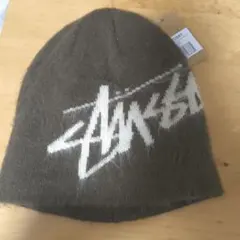 STUSSY ロゴ入りブラウンニット帽