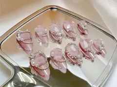 現品♡ネイルチップ キラキラ ストーン Y2K 埋め尽くし リボン 韓国