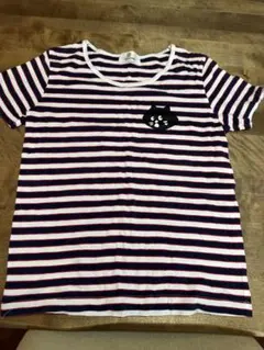 Ne-net ストライプ 半袖Tシャツ 猫プリント