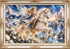 ファンタジーアートパネル ユニコーンと妖精 インテリア 絵画0160