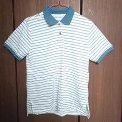 水色ストライプ半袖ポロシャツLサイズ