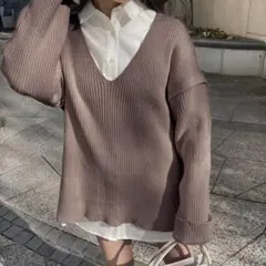 NICE CLAUP マルチウェイニット Vネック スリット モカブラウン 茶