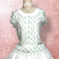 ロディスポット花柄シフォンブラウス丸襟レース姫ギャル量産コケットフリル古着可愛いのサムネイル