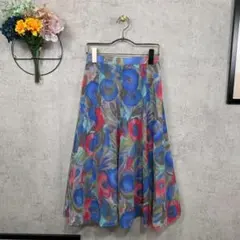 【美品】PARTNER'S ロングスカート フレア シアー S相当 ブルー 水彩