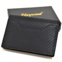 新品 本革 カードケース フルレザー マグネット 黒 カーボン 名刺入れ 牛革