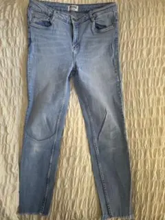 ZARA スキニーデニム ライトブルー フリンジ裾42