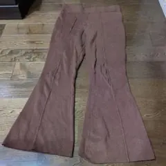 リブ編みブラウンニットフレアパンツ　L　最終価格