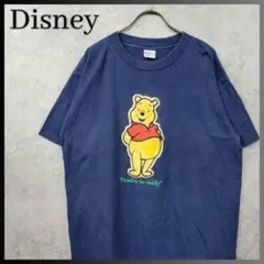 90s 古着 USA製 ディズニー くまのプーさん 刺繍 Tシャツ ネイビー L