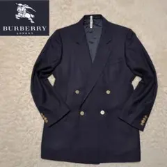 美品！BURBERRY　ダブル紺ブレザー　L　金ロゴボタン　ワイドシルエット