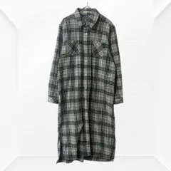 2754☆ ESTACOT エスタコット　チェック柄シャツワンピース　L グレーのサムネイル