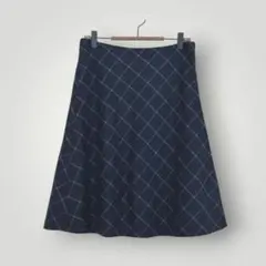 Brooks Brothers フレアスカート　チェック柄　ウール混　ネイビーのサムネイル