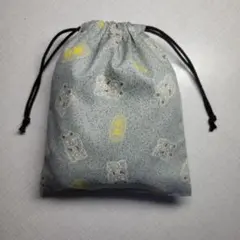 ハンドメイド　巾着袋　小物入れ 『563』グレー招き猫柄　和柄　ポーチ