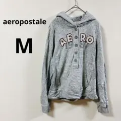 aeropostale 【M】ロゴパッチ ヘンリーネック パーカー グレーのサムネイル