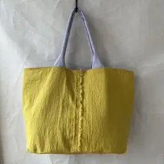 【ハンドメイド】大きめ楕円底トートバッグ　ショルダー　コットンリネン&帆布