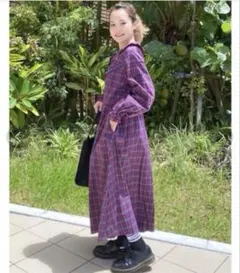 MILKFED.PLAID RUFFLE DRESS赤チェックフリルワンピース