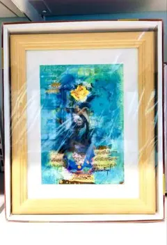 西村計雄画伯 花風 0号 美術画 沖縄の踊り 1枚の繪 額縁付き サイン
