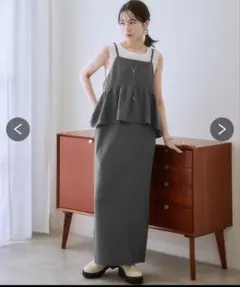 大きいサイズ　ペプラム　ワンピース　グレー　3L