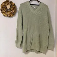 UNIQLO Vネックニット 長袖 ライトグリーン S