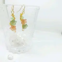 P-FSGG 花としずくのピアス＊オレンジ＆グリーン＊