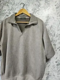 【CLEL】フェイクスウェード ハーフジップ 半袖プルオーバー…グレージュ