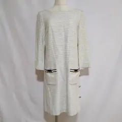 ROPE ロペ ボーダーワンピース アイボリー サイドボタン 膝丈 上品デザイン