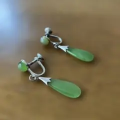 シルバー グリーンストーン 台湾翡翠　イヤリング