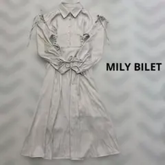 MILY BILET 肩空きリボン使いステッチ配色ワンピース