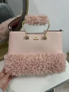 ピンク　かわいい　ファー　ハンドバッグ　ショルダー　つき