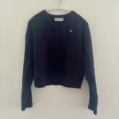 NANING9 ネイビー ケーブルニット Vネック 長袖　韓国　紺