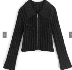 スパンコールダブルジップリブニットカーディガン[an1442] 黒 F 翌日発送
