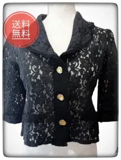 axesアクシーズファム　ブラック レース 五分袖 カーディガン　新品未使用　М