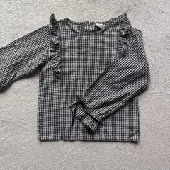 ギンガムチェック 長袖シャツ フリル付き